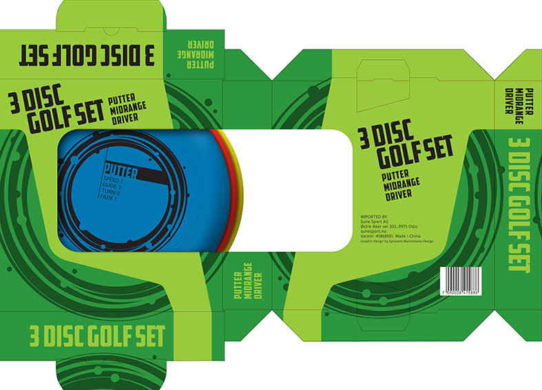 3 Disc Golf Set boksdesign med disker.