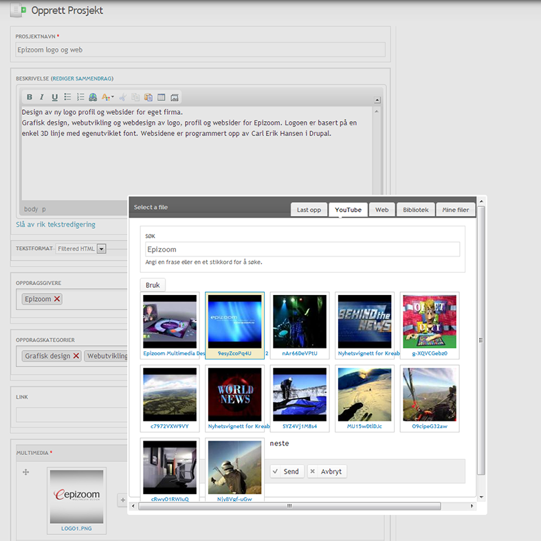 Epizoom web admin.